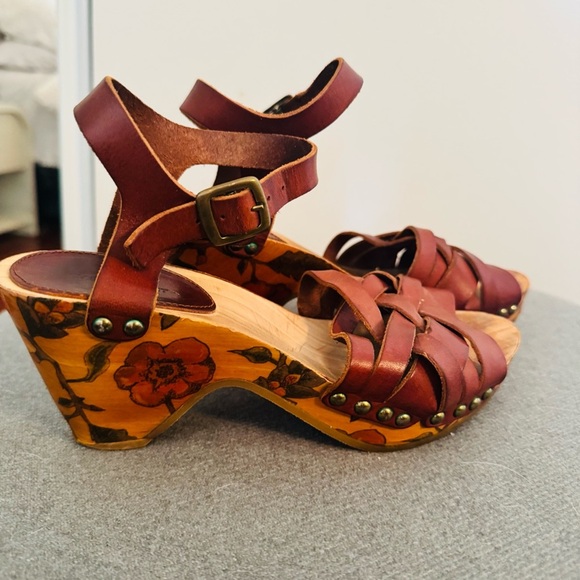 Isabel Marant Brown Leather Floral Heel Platform Sandals - Picture 2 of 8